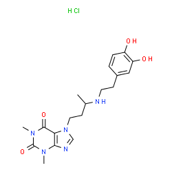 ChemSpider 2D Image | 7-(3-{[2-(3,4-Dihydroxyphenyl)ethyl]amino}butyl)-1,3-dimethyl-3,7-dihydro-1H-purine-2,6-dione hydrochloride (1:1) | C19H26ClN5O4