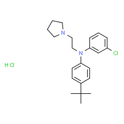 ChemSpider 2D Image | 3-Chloro-N-[4-(2-methyl-2-propanyl)phenyl]-N-[2-(1-pyrrolidinyl)ethyl]aniline hydrochloride (1:1) | C22H30Cl2N2