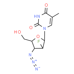 ChemSpider 2D Image | 1-(3-Azido-2,3-dideoxy-2-fluoropentofuranosyl)-5-methyl-2,4(1H,3H)-pyrimidinedione | C10H12FN5O4