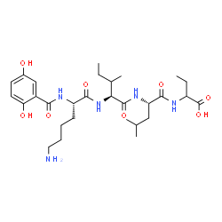 ChemSpider 2D Image | N~2~-(2,5-Dihydroxybenzoyl)-L-lysyl-L-isoleucyl-N-(1-carboxypropyl)-L-leucinamide | C29H47N5O8