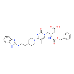 ChemSpider 2D Image | (3R)-4-[4-{4-[2-(1H-Benzimidazol-2-ylamino)ethyl]-1-piperidinyl}-5-methyl-2-oxo-1(2H)-pyrimidinyl]-3-{[(benzyloxy)carbonyl]amino}butanoic acid | C31H37N7O5