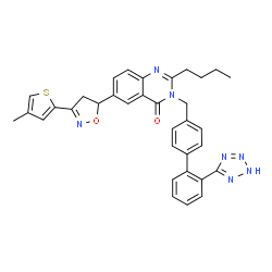 ChemSpider 2D Image | 2-Butyl-6-[3-(4-methyl-2-thienyl)-4,5-dihydro-1,2-oxazol-5-yl]-3-{[2'-(1H-tetrazol-5-yl)-4-biphenylyl]methyl}-4(3H)-quinazolinone | C34H31N7O2S