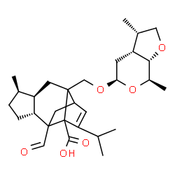 ChemSpider 2D Image | (4R,5R,8R)-2-({[(3S,3aR,5R,7R,7aS)-3,7-Dimethylhexahydro-2H-furo[2,3-c]pyran-5-yl]oxy}methyl)-9-formyl-13-isopropyl-5-methyltetracyclo[7.4.0.0~2,11~.0~4,8~]tridec-12-ene-1-carboxylic acid | C29H42O6