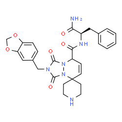 ChemSpider 2D Image | N-[(2R)-1-Amino-1-oxo-3-phenyl-2-propanyl]-2'-(1,3-benzodioxol-5-ylmethyl)-1',3'-dioxo-2',3'-dihydro-1'H,8'H-spiro[piperidine-4,5'-[1,2,4]triazolo[1,2-a]pyridazine]-8'-carboxamide | C28H30N6O6