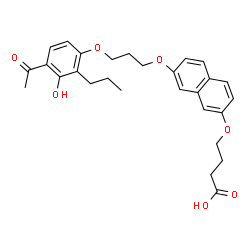 ChemSpider 2D Image | 4-({7-[3-(4-Acetyl-3-hydroxy-2-propylphenoxy)propoxy]-2-naphthyl}oxy)butanoic acid | C28H32O7