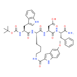 ChemSpider 2D Image | N-(tert-butoxycarbonyl)-L-tryptophyl-N~6~-[(5-methoxy-1H-indol-2-yl)carbonyl]-L-lysyl-L-alpha-aspartyl-L-phenylalaninamide | C45H54N8O10