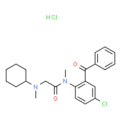ChemSpider 2D Image | N-(2-Benzoyl-4-chlorophenyl)-N~2~-cyclohexyl-N,N~2~-dimethylglycinamide hydrochloride (1:1) | C23H28Cl2N2O2