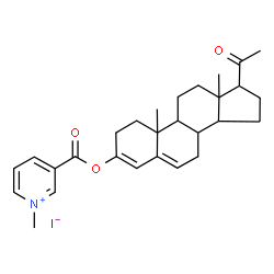 ChemSpider 2D Image | 3-{[(1-Methyl-3-pyridiniumyl)carbonyl]oxy}-20-oxopregna-3,5-diene iodide | C28H36INO3