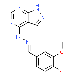 ChemSpider 2D Image | benzaldehyde, 4-hydroxy-3-methoxy-, 2-(5H-pyrazolo[3,4-d]pyrimidin-4-yl)hydrazone | C13H12N6O2