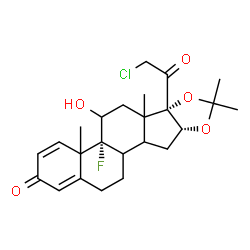 ChemSpider 2D Image | (4bR,6bS,9aR)-6b-(Chloroacetyl)-4b-fluoro-5-hydroxy-4a,6a,8,8-tetramethyl-4a,4b,5,6,6a,6b,9a,10,10a,10b,11,12-dodecahydro-2H-naphtho[2',1':4,5]indeno[1,2-d][1,3]dioxol-2-one | C24H30ClFO5