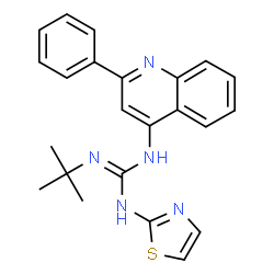 ChemSpider 2D Image | 1-(tert-Butyl)-3-(2-phenylquinolin-4-yl)-2-(thiazol-2-yl)guanidine | C23H23N5S