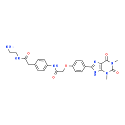 ChemSpider 2D Image | N-(4-{2-[(2-Aminoethyl)amino]-2-oxoethyl}phenyl)-2-[4-(1,3-dimethyl-2,6-dioxo-2,3,6,7-tetrahydro-1H-purin-8-yl)phenoxy]acetamide | C25H27N7O5