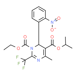 ChemSpider 2D Image | 1-Ethyl 5-isopropyl 4-methyl-6-(2-nitrophenyl)-2-(trifluoromethyl)-1,5(6H)-pyrimidinedicarboxylate | C19H20F3N3O6