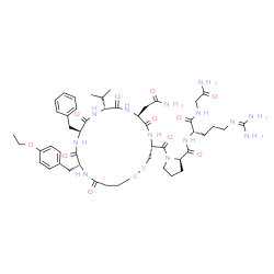 ChemSpider 2D Image | 1-{[(4R,7S,10R,13S,16R)-7-(2-Amino-2-oxoethyl)-13-benzyl-16-(4-ethoxybenzyl)-10-isopropyl-6,9,12,15,18-pentaoxo-1,2-dithia-5,8,11,14,17-pentaazacycloicosan-4-yl]carbonyl}-D-prolyl-L-arginylglycinamide | C48H69N13O11S2