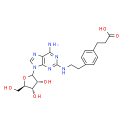ChemSpider 2D Image | N~2~-{2-[4-(2-Carboxyethyl)phenyl]ethyl}-9-(D-ribofuranosyl)-9H-purine-2,6-diamine | C21H26N6O6