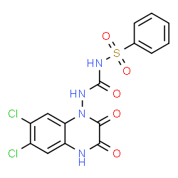 ChemSpider 2D Image | N-[(6,7-Dichloro-2,3-dioxo-3,4-dihydro-1(2H)-quinoxalinyl)carbamoyl]benzenesulfonamide | C15H10Cl2N4O5S