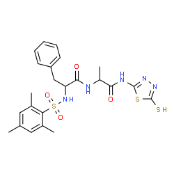 ChemSpider 2D Image | N-(Mesitylsulfonyl)phenylalanyl-N-(5-thioxo-4,5-dihydro-1,3,4-thiadiazol-2-yl)alaninamide | C23H27N5O4S3