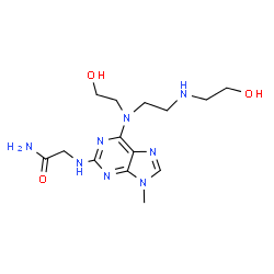 ChemSpider 2D Image | N~2~-{6-[(2-Hydroxyethyl){2-[(2-hydroxyethyl)amino]ethyl}amino]-9-methyl-9H-purin-2-yl}glycinamide | C14H24N8O3
