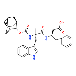 ChemSpider 2D Image | (3R)-3-[(N-{[(1r,3r,5R,7R)-Adamantan-2-yloxy]carbonyl}-alpha-methyl-D-tryptophyl)amino]-4-phenylbutanoic acid | C33H39N3O5