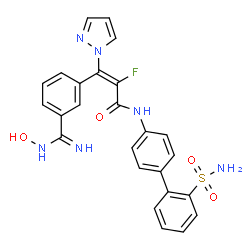 ChemSpider 2D Image | (2Z)-2-Fluoro-3-[3-(N-hydroxycarbamimidoyl)phenyl]-3-(1H-pyrazol-1-yl)-N-(2'-sulfamoyl-4-biphenylyl)acrylamide | C25H21FN6O4S