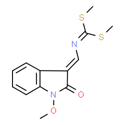 ChemSpider 2D Image | Dimethyl [(E)-(1-methoxy-2-oxo-1,2-dihydro-3H-indol-3-ylidene)methyl]carbonodithioimidate | C13H14N2O2S2