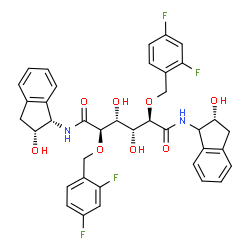 ChemSpider 2D Image | (2R,3R,4R,5R)-2,5-Bis[(2,4-difluorobenzyl)oxy]-3,4-dihydroxy-N-[(1S,2R)-2-hydroxy-2,3-dihydro-1H-inden-1-yl]-N'-[(2R)-2-hydroxy-2,3-dihydro-1H-inden-1-yl]hexanediamide | C38H36F4N2O8