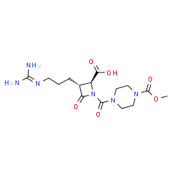 ChemSpider 2D Image | (2S,3R)-3-(3-Carbamimidamidopropyl)-1-{[4-(methoxycarbonyl)-1-piperazinyl]carbonyl}-4-oxo-2-azetidinecarboxylic acid | C15H24N6O6