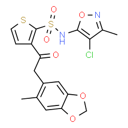 ChemSpider 2D Image | N-(4-Chloro-3-methyl-1,2-oxazol-5-yl)-3-[(6-methyl-1,3-benzodioxol-5-yl)acetyl]-2-thiophenesulfonamide | C18H15ClN2O6S2