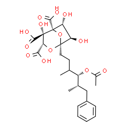 ChemSpider 2D Image | (1S,3S,4S,5R,6R,7R)-1-[(4S,5S)-4-Acetoxy-3,5-dimethyl-6-phenylhexyl]-4,6,7-trihydroxy-2,8-dioxabicyclo[3.2.1]octane-3,4,5-tricarboxylic acid | C25H32O13