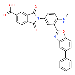 ChemSpider 2D Image | 2-[4-(Methylamino)-3-(5-phenyl-1,3-benzoxazol-2-yl)phenyl]-1,3-dioxo-5-isoindolinecarboxylic acid | C29H19N3O5