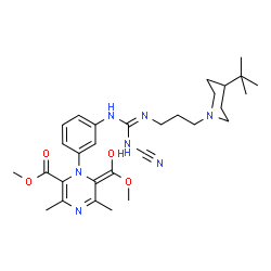 ChemSpider 2D Image | methyl (6E)-1-(3-{N''-[3-(4-tert-butylpiperidin-1-yl)propyl]-N'-cyanocarbamimidamido}phenyl)-6-[hydroxy(methoxy)methylidene]-3,5-dimethyl-1,6-dihydropyrazine-2-carboxylate | C30H43N7O4