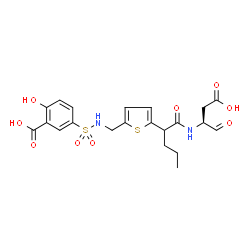 ChemSpider 2D Image | 5-({[5-(1-{[(2S)-1-Carboxy-3-oxo-2-propanyl]amino}-1-oxo-2-pentanyl)-2-thienyl]methyl}sulfamoyl)-2-hydroxybenzoic acid | C21H24N2O9S2