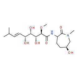 ChemSpider 2D Image | (2R,3R,4S,5R,6E)-3,4,5-Trihydroxy-N-[(6S)-6-hydroxy-1-methyl-2-oxo-3-azepanyl]-2-methoxy-8-methyl-6-nonenamide | C18H32N2O7