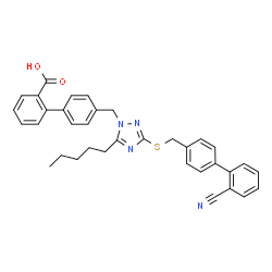 ChemSpider 2D Image | 4'-[(3-{[(2'-Cyano-4-biphenylyl)methyl]sulfanyl}-5-pentyl-1H-1,2,4-triazol-1-yl)methyl]-2-biphenylcarboxylic acid | C35H32N4O2S