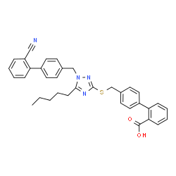 ChemSpider 2D Image | 4'-[({1-[(2'-Cyano-4-biphenylyl)methyl]-5-pentyl-1H-1,2,4-triazol-3-yl}sulfanyl)methyl]-2-biphenylcarboxylic acid | C35H32N4O2S