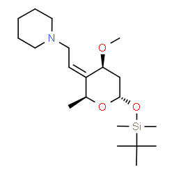 ChemSpider 2D Image | 1-{(2Z)-2-[(2S,4S,6S)-6-{[tert-butyl(dimethyl)silyl]oxy}-4-methoxy-2-methyldihydro-2H-pyran-3(4H)-ylidene]ethyl}piperidine | C20H39NO3Si
