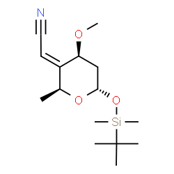 ChemSpider 2D Image | (2Z)-[(2S,4S,6S)-6-{[tert-butyl(dimethyl)silyl]oxy}-4-methoxy-2-methyldihydro-2H-pyran-3(4H)-ylidene]ethanenitrile | C15H27NO3Si
