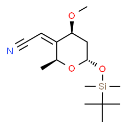 ChemSpider 2D Image | (2E)-[(2S,4S,6S)-6-{[tert-butyl(dimethyl)silyl]oxy}-4-methoxy-2-methyldihydro-2H-pyran-3(4H)-ylidene]ethanenitrile | C15H27NO3Si