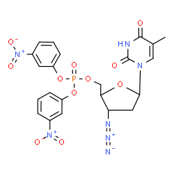 ChemSpider 2D Image | 1-{3-Azido-5-O-[bis(3-nitrophenoxy)phosphoryl]-2,3-dideoxypentofuranosyl}-5-methyl-2,4(1H,3H)-pyrimidinedione | C22H20N7O11P