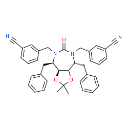 ChemSpider 2D Image | 3,3'-{[(3aS,4R,8R)-4,8-dibenzyl-2,2-dimethyl-6-oxodihydro-3aH-[1,3]dioxolo[4,5-e][1,3]diazepine-5,7(4H,6H)-diyl]dimethanediyl}dibenzonitrile | C38H36N4O3