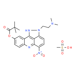 ChemSpider 2D Image | 2-[2-(Dimethylamino)ethyl]-5-nitro-1,2-dihydropyrazolo[3,4,5-kl]acridin-9-yl 2,2-dimethylpropanoate methanesulfonate (1:1) | C23H29N5O7S