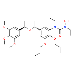 ChemSpider 2D Image | 1-{2,3-Dipropoxy-5-[(2R,5R)-5-(3,4,5-trimethoxyphenyl)tetrahydro-2-furanyl]phenyl}-1,3-diethyl-3-hydroxyurea | C30H44N2O8