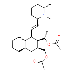 ChemSpider 2D Image | [(2S,3R,4R,4aS,8aR)-3-[(1S)-1-Acetoxyethyl]-4-{(E)-2-[(2R,6S)-1,6-dimethyl-2-piperidinyl]vinyl}decahydro-2-naphthalenyl]methyl acetate | C26H43NO4