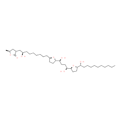 ChemSpider 2D Image | (5S)-3-[(2R)-9-{(2R,5S)-5-[(1S,4S)-1,4-Dihydroxy-4-{(2S,5S)-5-[(1R)-1-hydroxyundecyl]tetrahydro-2-furanyl}butyl]tetrahydro-2-furanyl}-2-hydroxynonyl]-5-methyldihydro-2(3H)-furanone | C37H68O8
