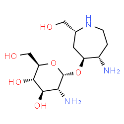 ChemSpider 2D Image | (2R,4S,5S)-5-Amino-2-(hydroxymethyl)-4-azepanyl 2-amino-2-deoxy-alpha-D-glucopyranoside | C13H27N3O6