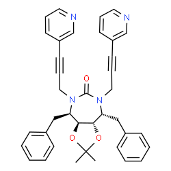 ChemSpider 2D Image | (3aS,4R,8R,8aS)-4,8-Dibenzyl-2,2-dimethyl-5,7-bis[3-(3-pyridinyl)-2-propyn-1-yl]hexahydro-6H-[1,3]dioxolo[4,5-e][1,3]diazepin-6-one | C38H36N4O3