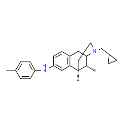 ChemSpider 2D Image | (6S,11R)-3-(cyclopropylmethyl)-6,11-dimethyl-N-(4-methylphenyl)-1,2,3,4,5,6-hexahydro-2,6-methano-3-benzazocin-8-amine | C25H32N2