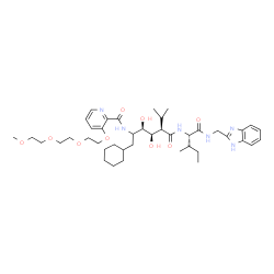 ChemSpider 2D Image | N-[(3R,4R,5R)-5-({(2S,3R)-1-[(1H-Benzimidazol-2-ylmethyl)amino]-3-methyl-1-oxo-2-pentanyl}carbamoyl)-1-cyclohexyl-3,4-dihydroxy-6-methyl-2-heptanyl]-3-{2-[2-(2-methoxyethoxy)ethoxy]ethoxy}-2-pyridinec
arboxamide | C42H64N6O9