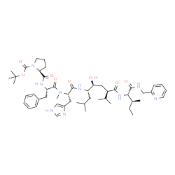 ChemSpider 2D Image | 1-(tert-butoxycarbonyl)-L-prolyl-L-phenylalanyl-N-[(4S,5S,7R)-5-hydroxy-2,8-dimethyl-7-({(2S,3S)-3-methyl-1-oxo-1-[(pyridin-2-ylmethyl)amino]pentan-2-yl}carbamoyl)nonan-4-yl]-Nalpha-methyl-L-histidinamide | C50H75N9O8