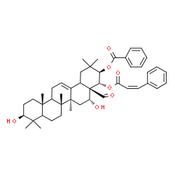 ChemSpider 2D Image | (3beta,5xi,9xi,16alpha,18xi,21beta,22alpha)-3,16-Dihydroxy-28-oxo-22-{[(2Z)-3-phenyl-2-propenoyl]oxy}olean-12-en-21-yl benzoate | C46H58O7